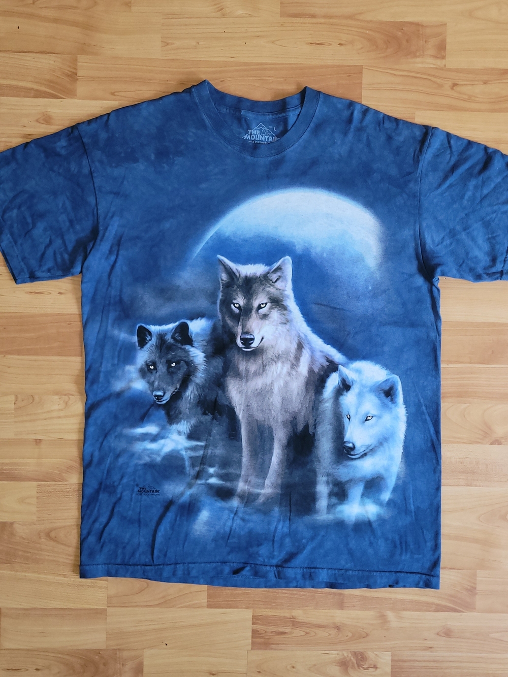 The Mountain Wolves Moon Nature Graphic Tee Blue Acid/Marble AOP Wash, Large
